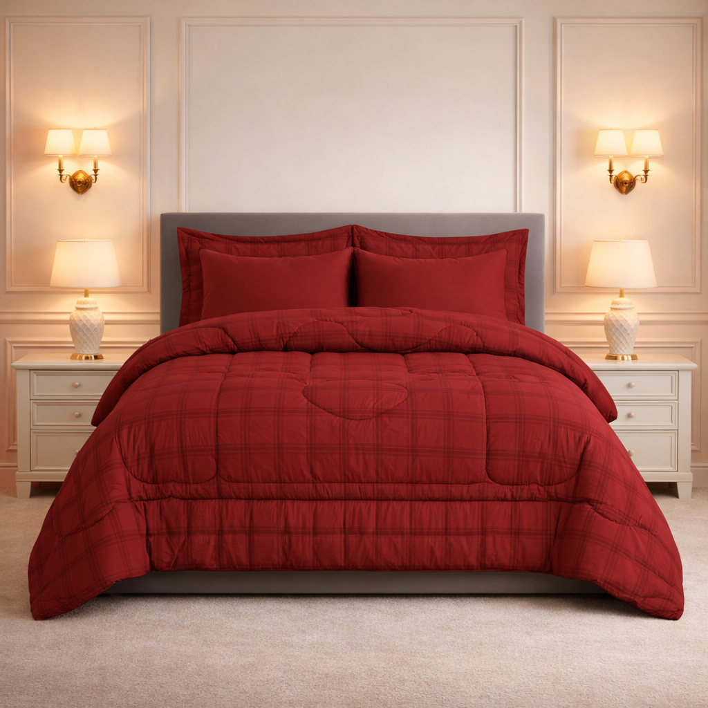 Comforter 6-Pcs Bloom Haven Set Poly Bag - Ruby Red Colour