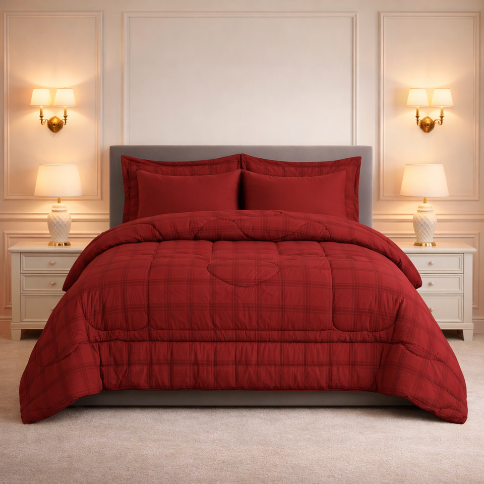 Comforter 6-Pcs Bloom Haven Set Poly Bag - Ruby Red Colour