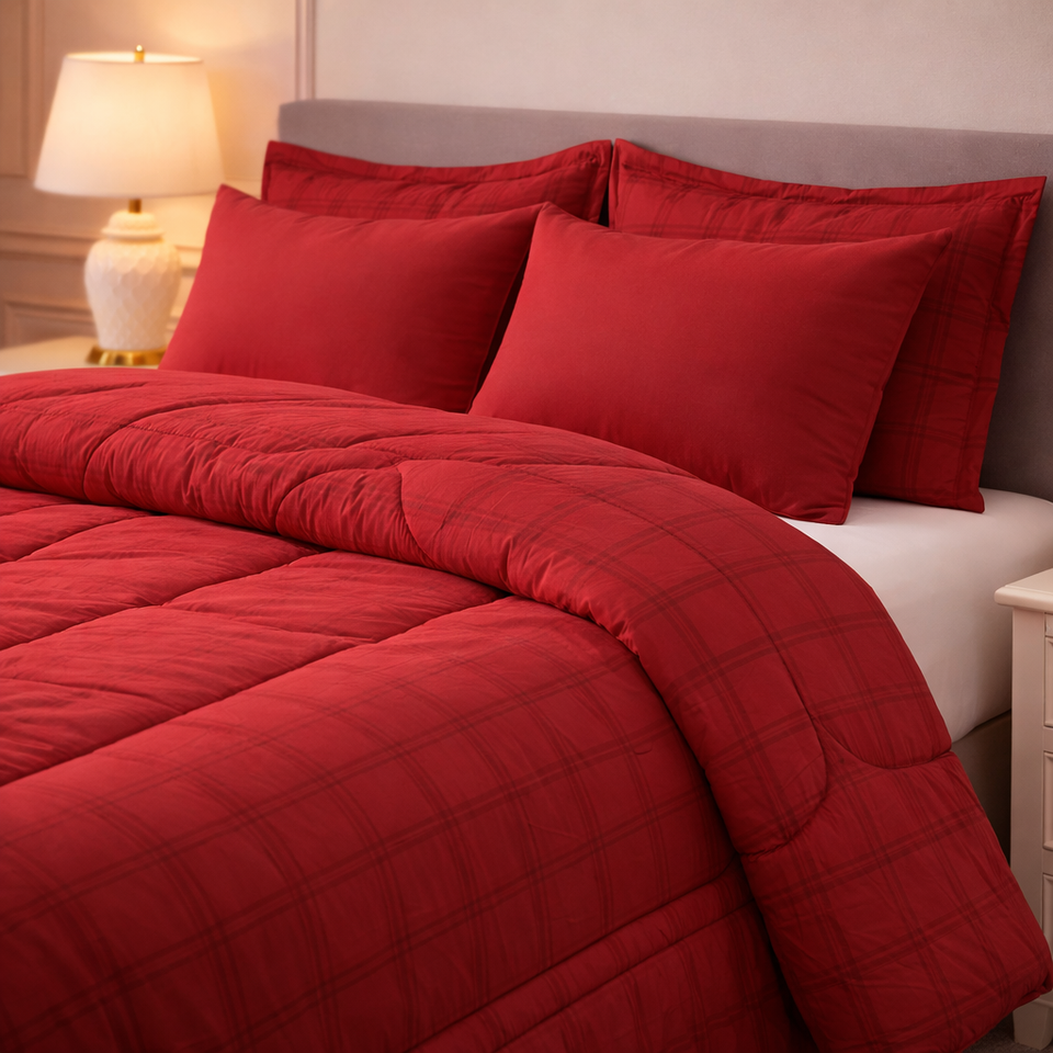 Comforter 6-Pcs Bloom Haven Set Poly Bag - Ruby Red Colour