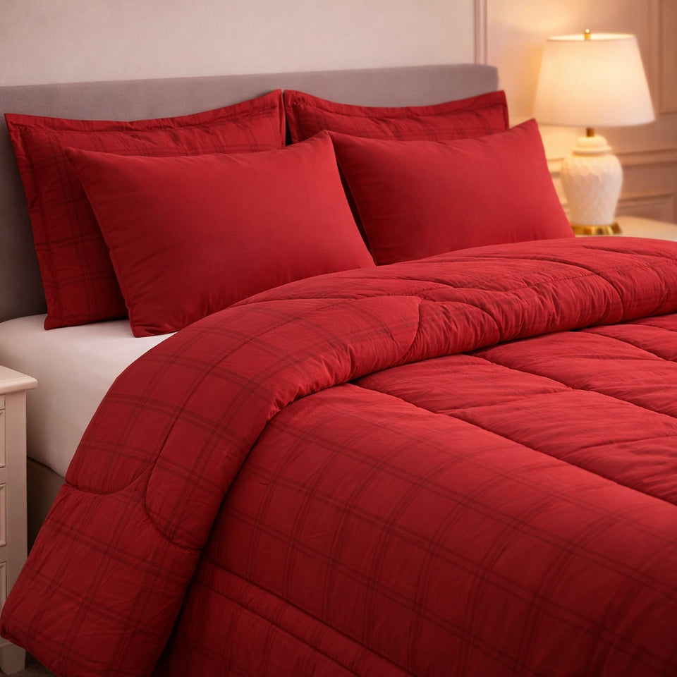 Comforter 6-Pcs Bloom Haven Set Poly Bag - Ruby Red Colour
