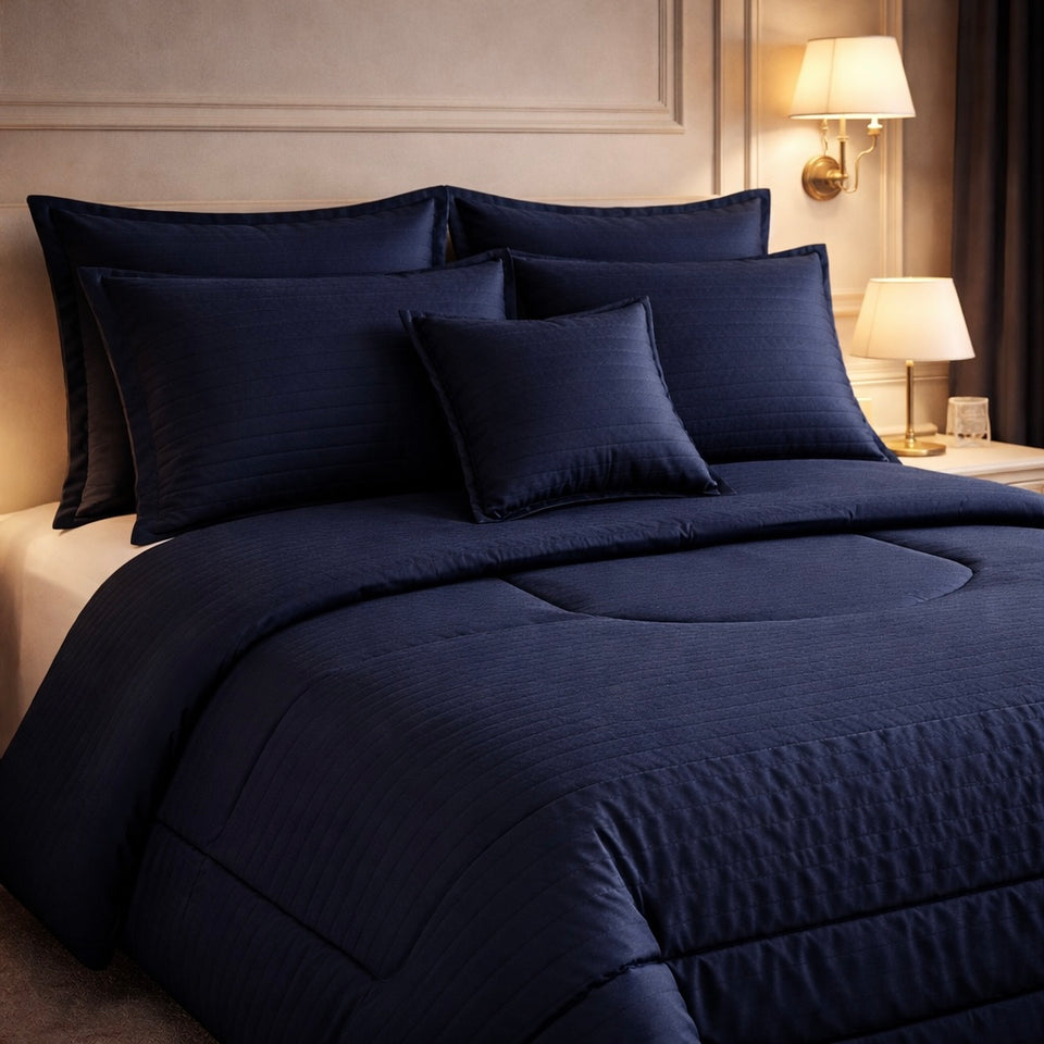 Comforter 7 Pcs Pure Aura Set Poly Bag - Navy Blue Colour