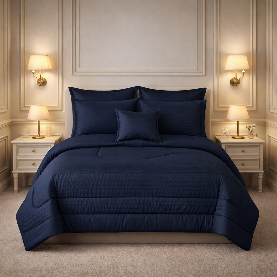 Comforter 7 Pcs Pure Aura Set Poly Bag - Navy Blue Colour
