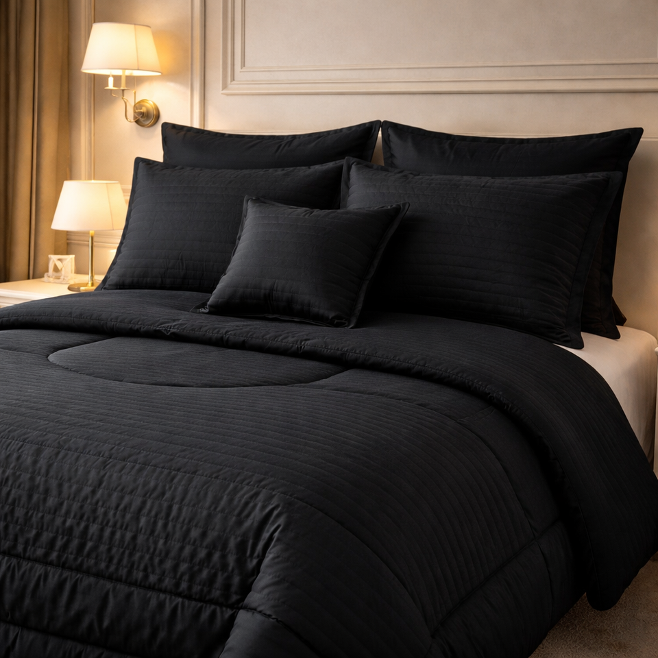 Comforter 7 Pcs Pure Aura Set Poly Bag - Black Colour