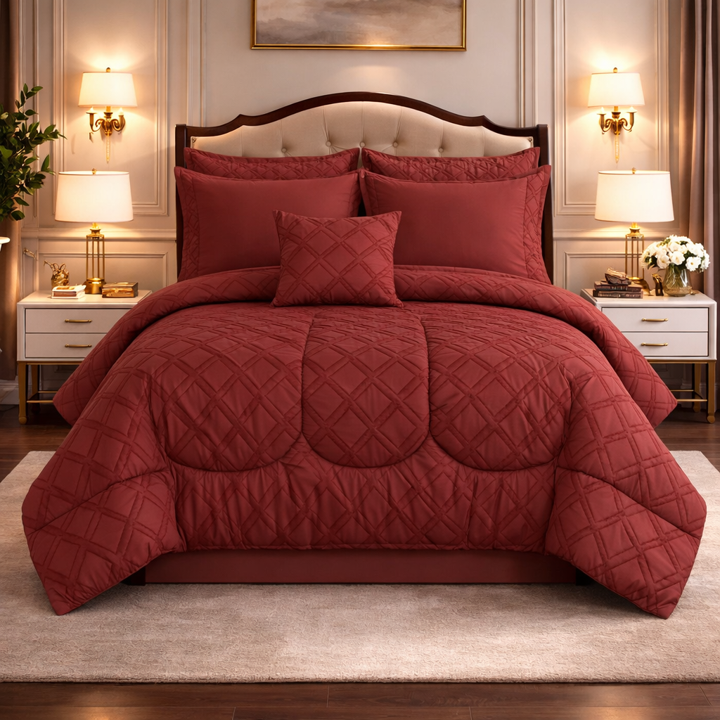 Comforter 7 Pcs Grand Mark Signature Set - Deep Brick Red Colour