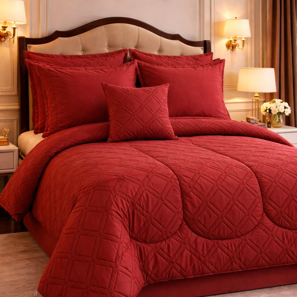 Comforter 7 Pcs Grand Mark Signature Set - Deep Brick Red Colour
