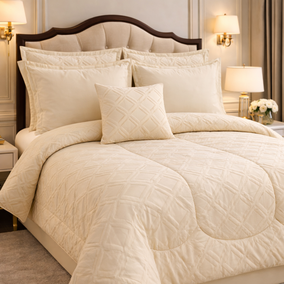 Comforter 7 Pcs Grand Mark Signature Set - Light Beige Colour
