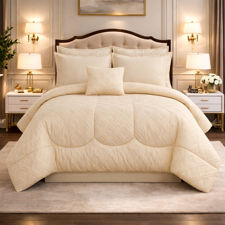 Comforter 7 Pcs Grand Mark Signature Set - Light Beige Colour