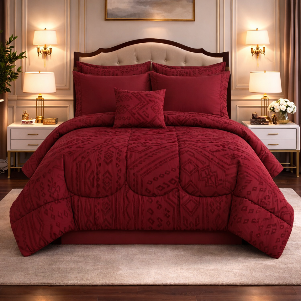 Comforter 7 Pcs Grand Mark Signature Set - Crimson Berry Colour
