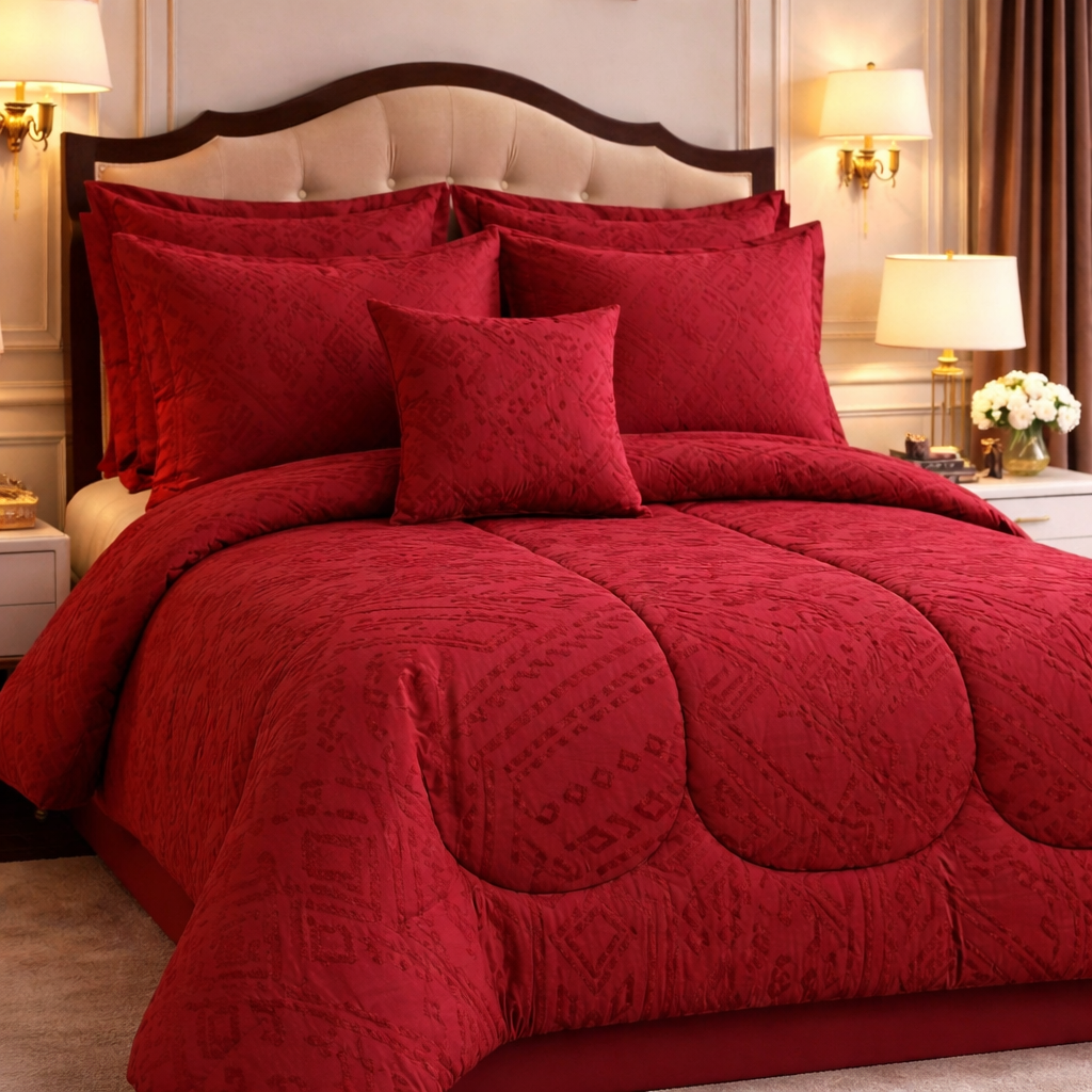 Comforter 7 Pcs Grand Mark Signature Set - Crimson Berry Colour