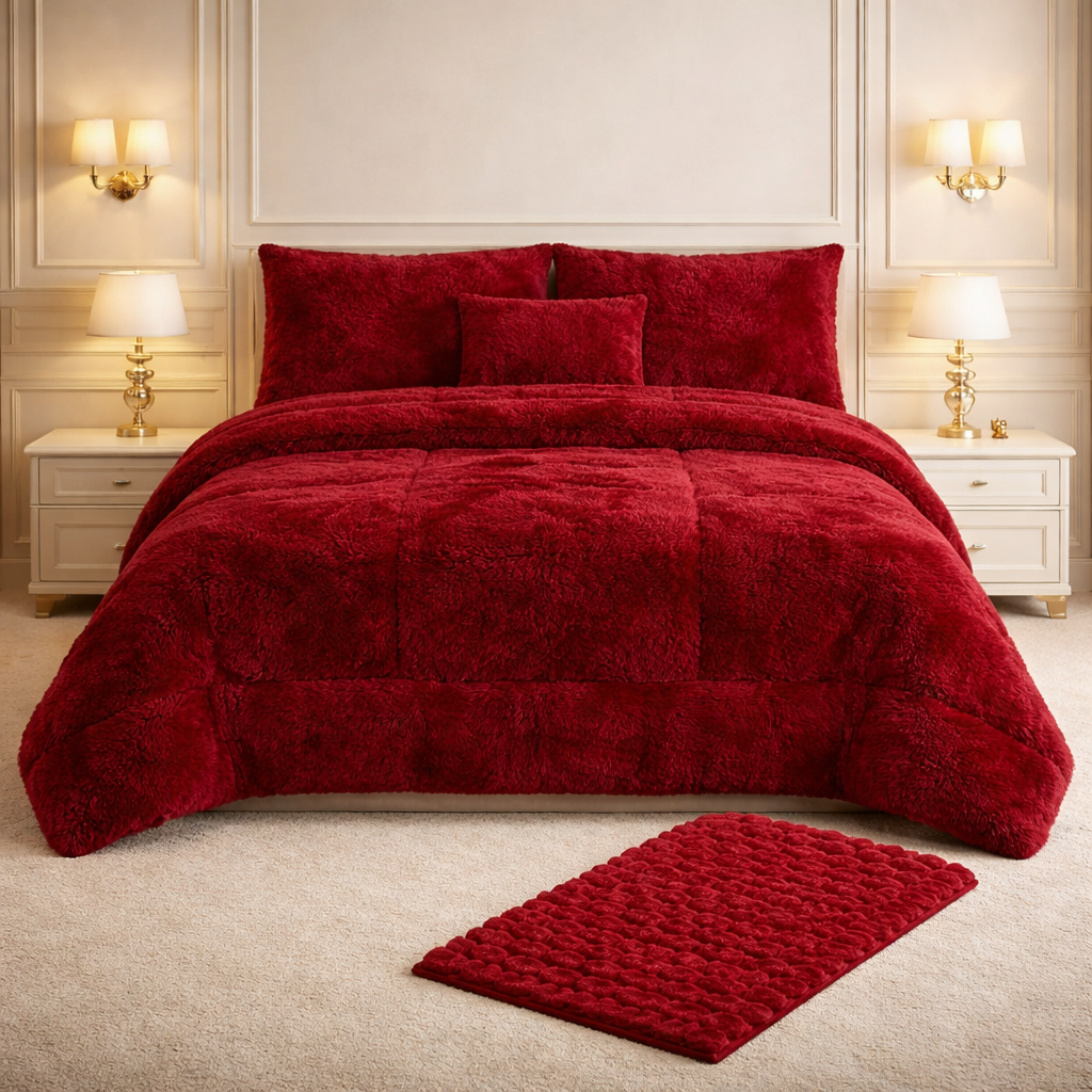 Comforter 7 Pcs Ultra Soft Cloud Fill Top Fitted Set - Red Colour