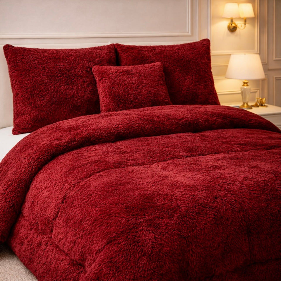 Comforter 7 Pcs Ultra Soft Cloud Fill Top Fitted Set - Ruby Red Colour