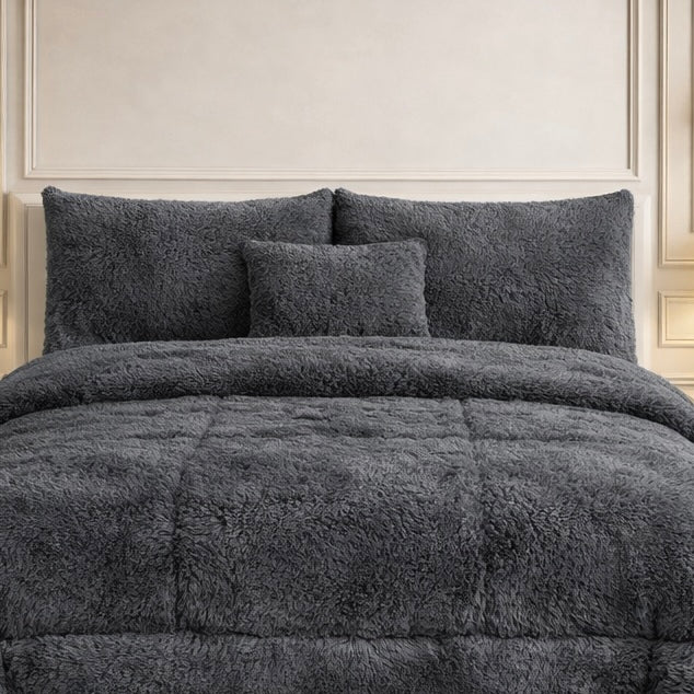 Comforter 7 Pcs Ultra Soft Cloud Fill Top Fitted Set - Gray Colour