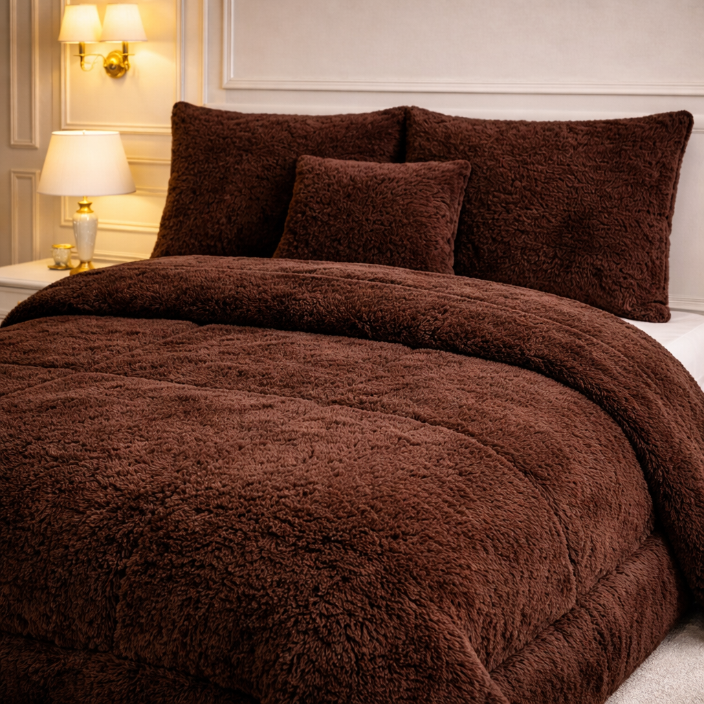Comforter 7 Pcs Ultra Soft Cloud Fill Top Fitted Set - Brown Color