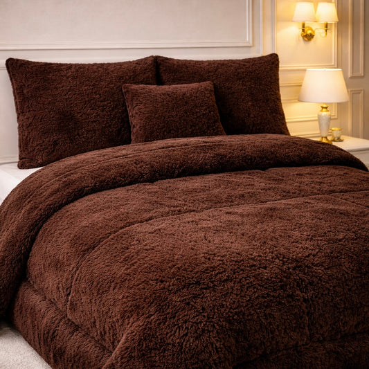 Comforter 7 Pcs Ultra Soft Cloud Fill Top Fitted Set - Brown Color