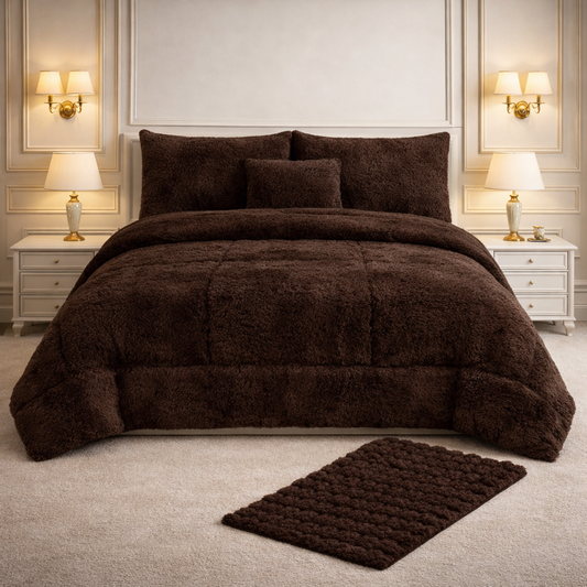 Comforter 7 Pcs Ultra Soft Cloud Fill Top Fitted Set - Brown Color