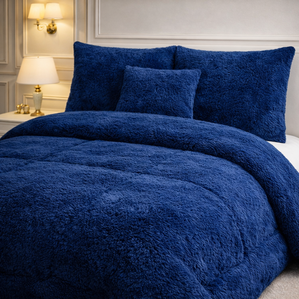 Comforter 7 Pcs Ultra Soft Cloud Fill Top Fitted Set - Blue Colour