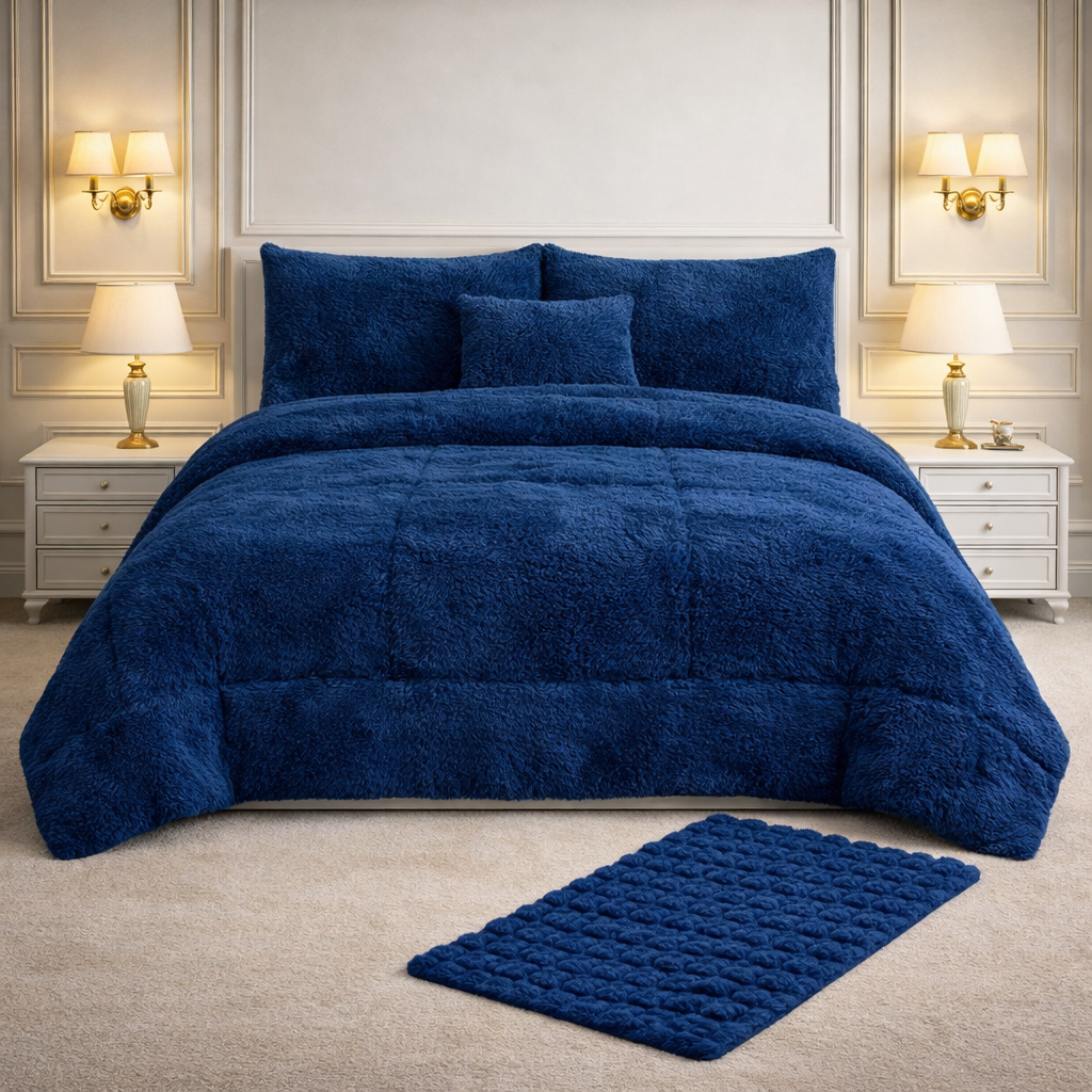 Comforter 7 Pcs Ultra Soft Cloud Fill Top Fitted Set - Blue Colour