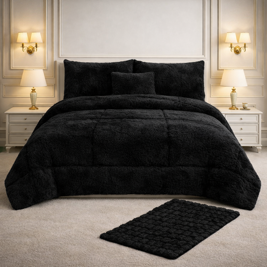 Comforter 7 Pcs Ultra Soft Cloud Fill Top Fitted Set - Black Colour