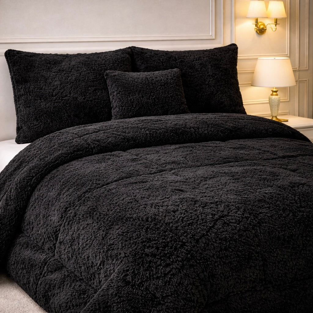 Comforter 7 Pcs Ultra Soft Cloud Fill Top Fitted Set - Black Colour