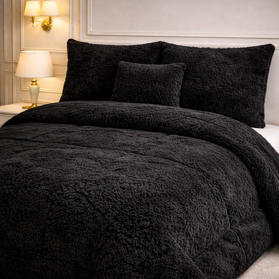 Comforter 7 Pcs Ultra Soft Cloud Fill Top Fitted Set - Black Colour