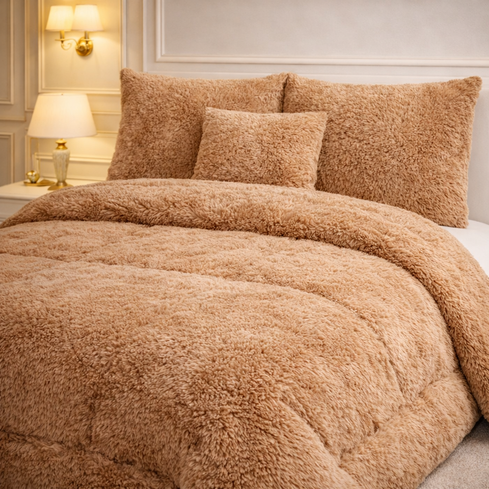 Comforter 7 Pcs Ultra Soft Cloud Fill Top Fitted Set - Beige Colour