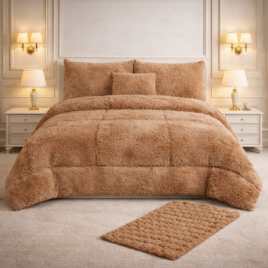 Comforter 7 Pcs Ultra Soft Cloud Fill Top Fitted Set - Beige Colour