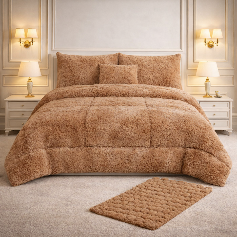 Comforter 7 Pcs Ultra Soft Cloud Fill Top Fitted Set - Beige Colour