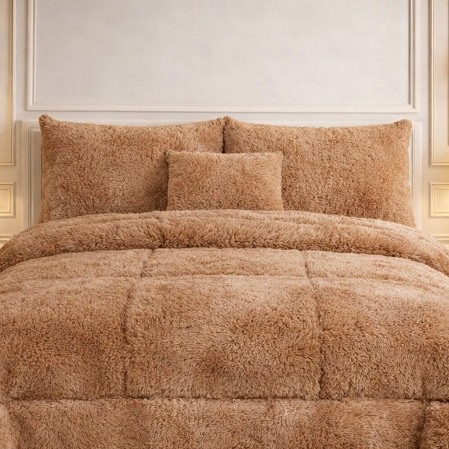 Comforter 7 Pcs Ultra Soft Cloud Fill Top Fitted Set - Beige Colour