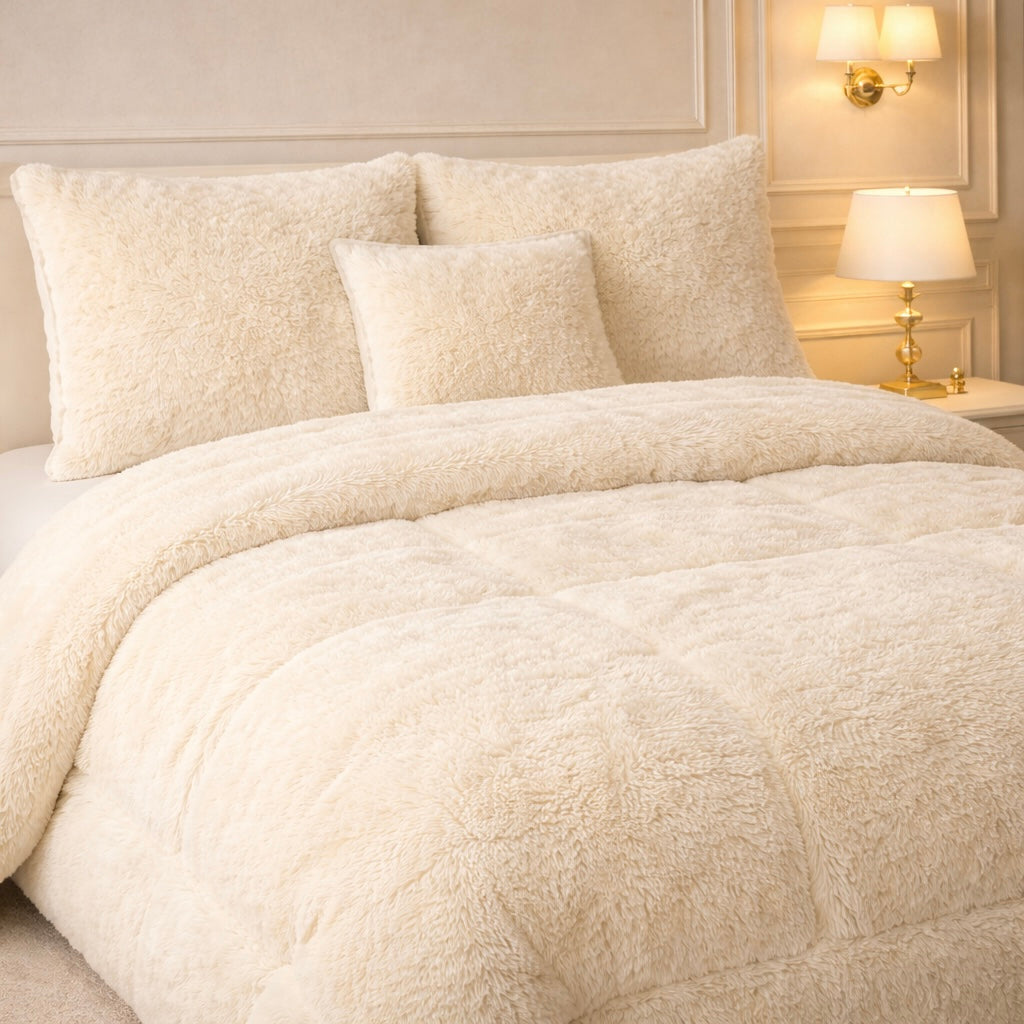 Comforter 7 Pcs Ultra Soft Cloud Fill Top Fitted Set - Beige Colour