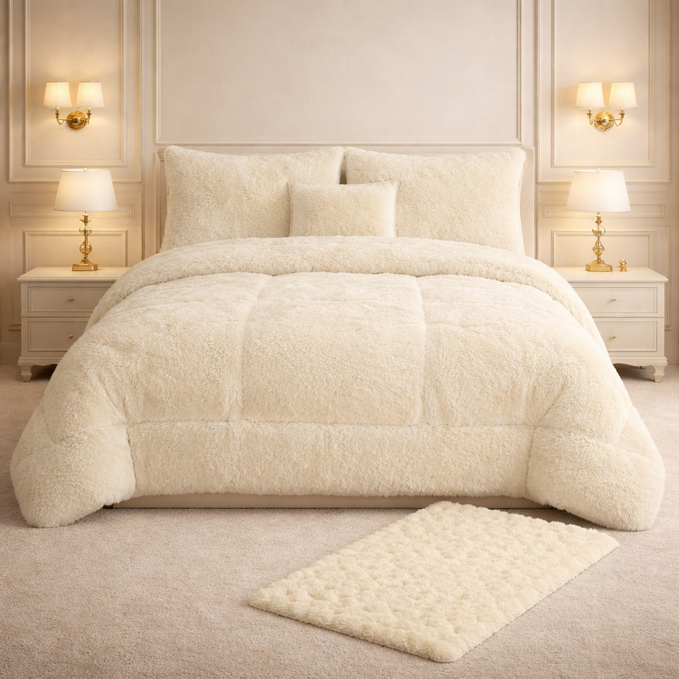 Comforter 7 Pcs Ultra Soft Cloud Fill Top Fitted Set - Beige Colour