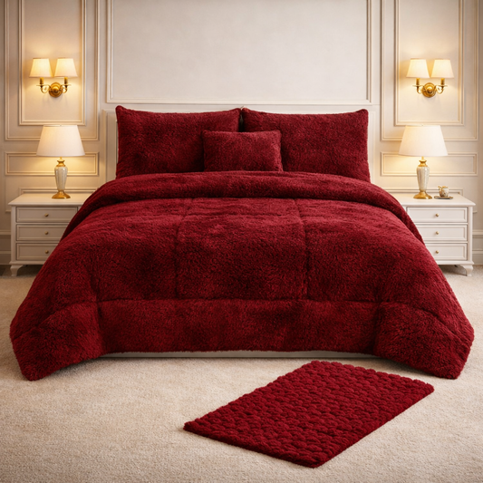 Comforter 7 Pcs Ultra Soft Cloud Fill Top Fitted Set - Ruby Red Colour