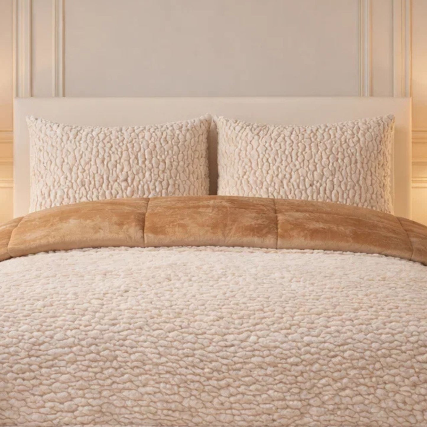 Comforter 4 Pcs Set Lumi Carve Prestige Top Fitted Bedsheet Poly Bag - Oatmeal Colour