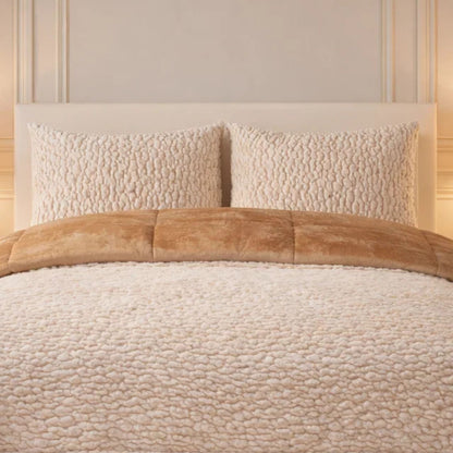 Comforter 4 Pcs Set Lumi Carve Prestige Top Fitted Bedsheet Poly Bag - Oatmeal Colour