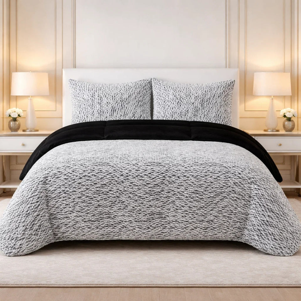 Comforter 4 Pcs Set Lumi Carve Prestige Top Fitted Bedsheet Poly Bag - White Colour