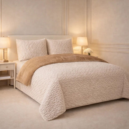 Comforter 4 Pcs Set Lumi Carve Prestige Top Fitted Bedsheet Poly Bag - Oatmeal Colour