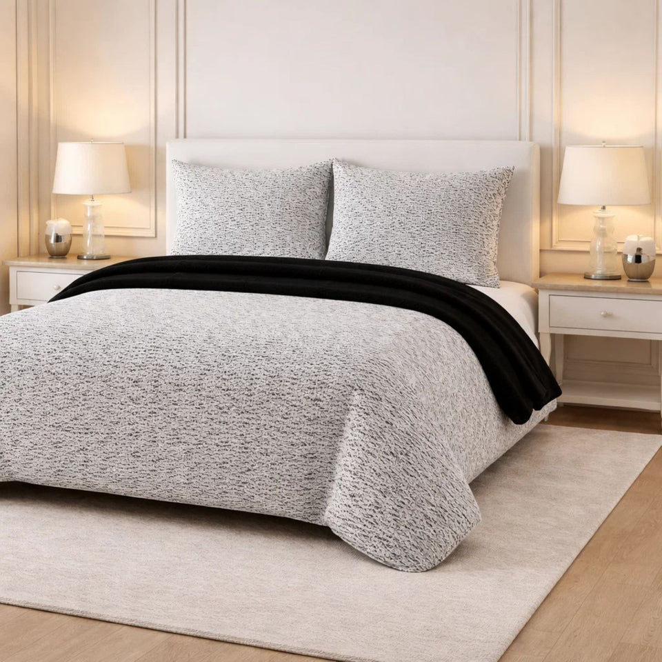 Comforter 4 Pcs Set Lumi Carve Prestige Top Fitted Bedsheet Poly Bag - White Colour