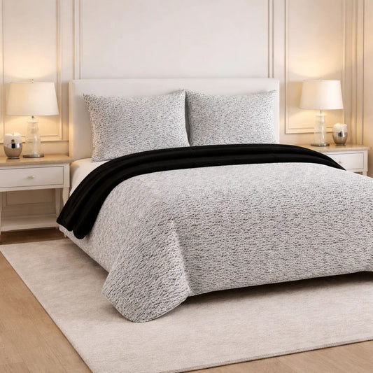 Comforter 4 Pcs Set Lumi Carve Prestige Top Fitted Bedsheet Poly Bag - White Colour