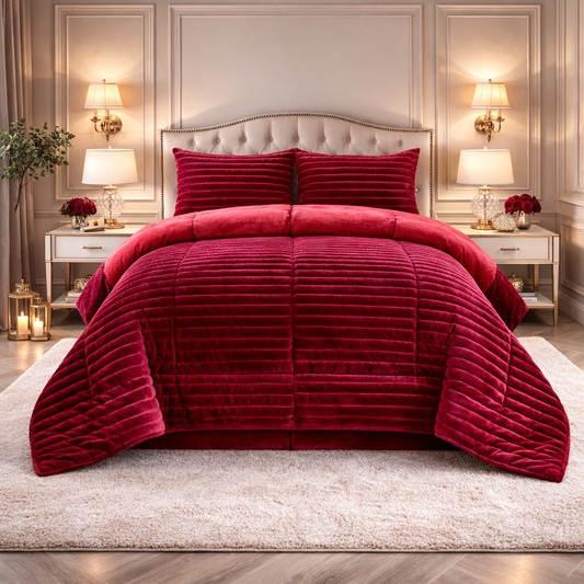 Comforter 4 Pcs Set Levora Comfort Premier Fitted Poly Bag - Ruby Red Colour