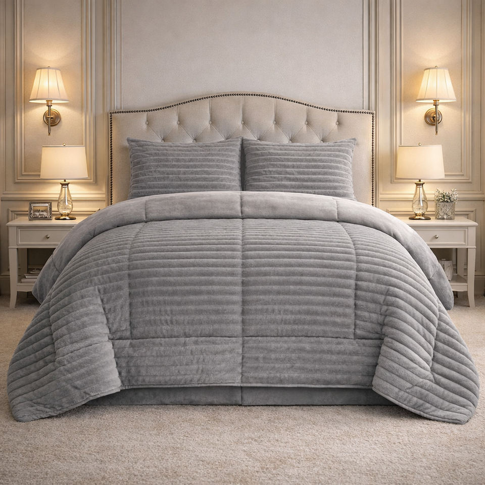 Comforter 4 Pcs Set Levora Comfort Premier Fitted Poly Bag - Gray Colour