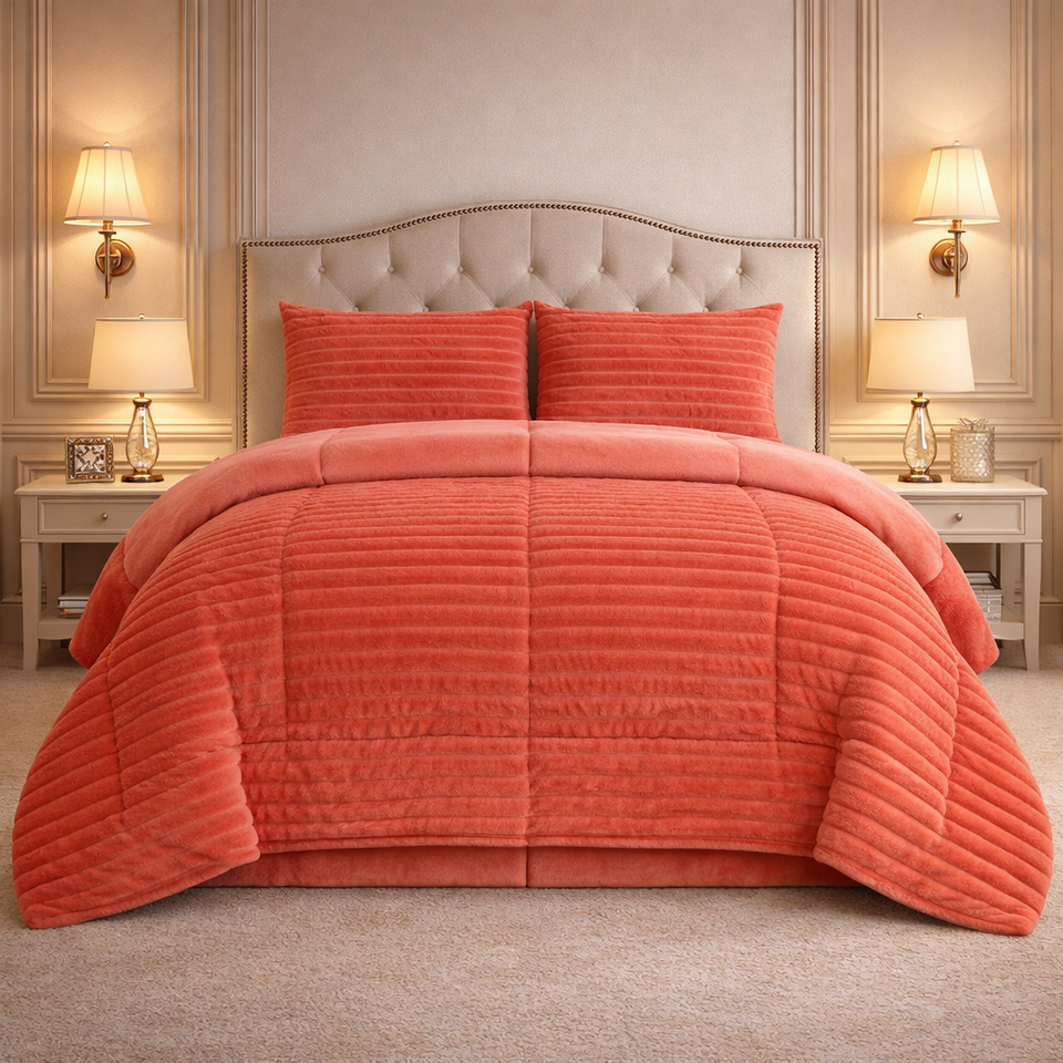 Comforter 4 Pcs Set Levora Comfort Premier Fitted Poly Bag - Orange Colour
