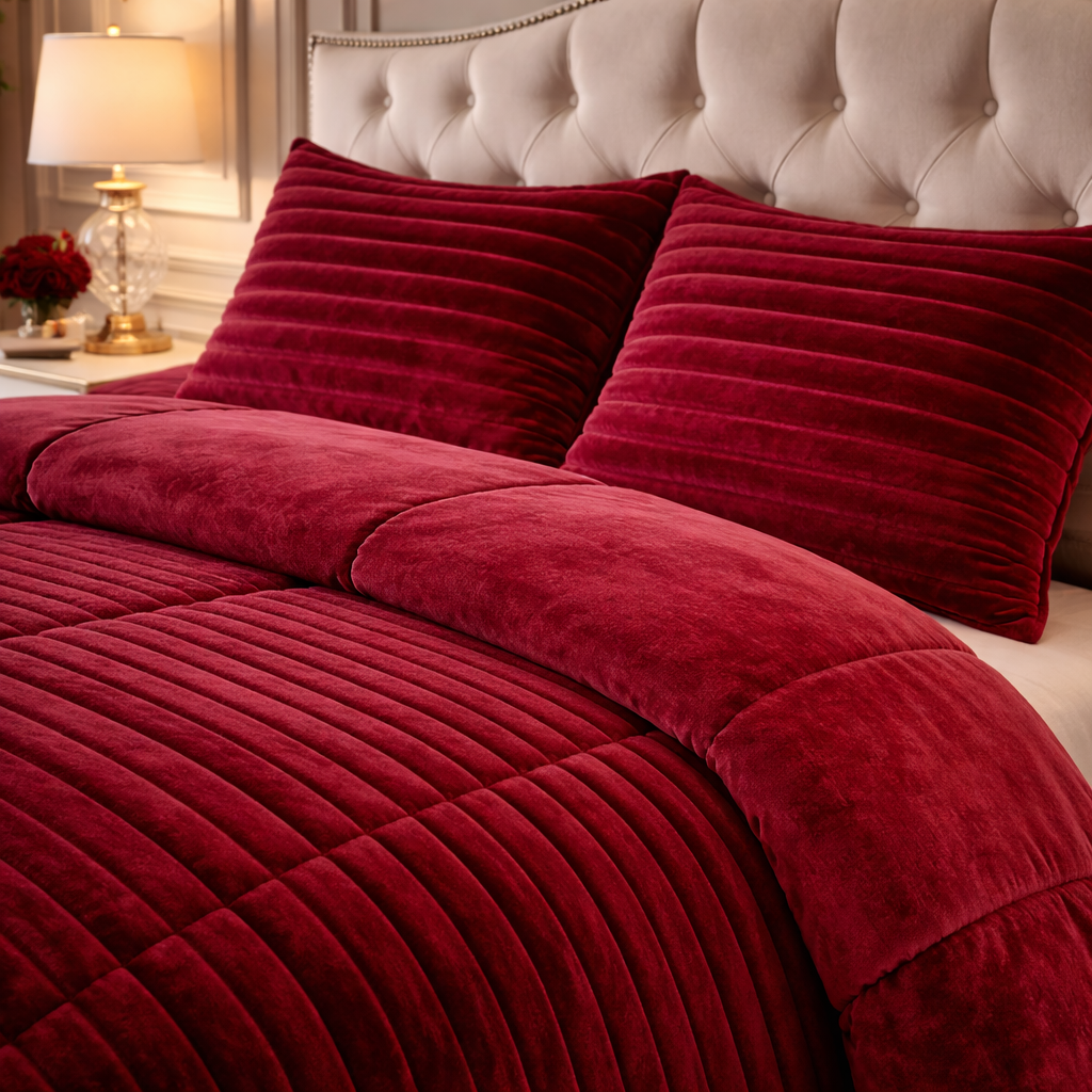 Comforter 4 Pcs Set Levora Comfort Premier Fitted Poly Bag - Ruby Red Colour