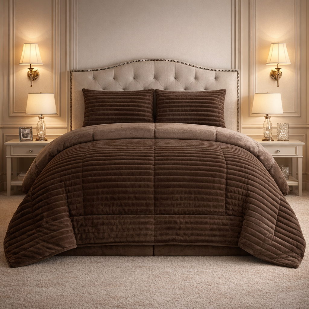 Comforter 4 Pcs Set Levora Comfort Premier Fitted Poly Bag - Brown Colour