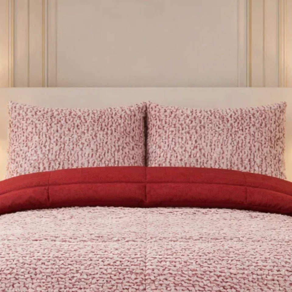Comforter 4 Pcs Set Lumi Carve Prestige Top Fitted Bedsheet Poly Bag - Pink & Red Colour