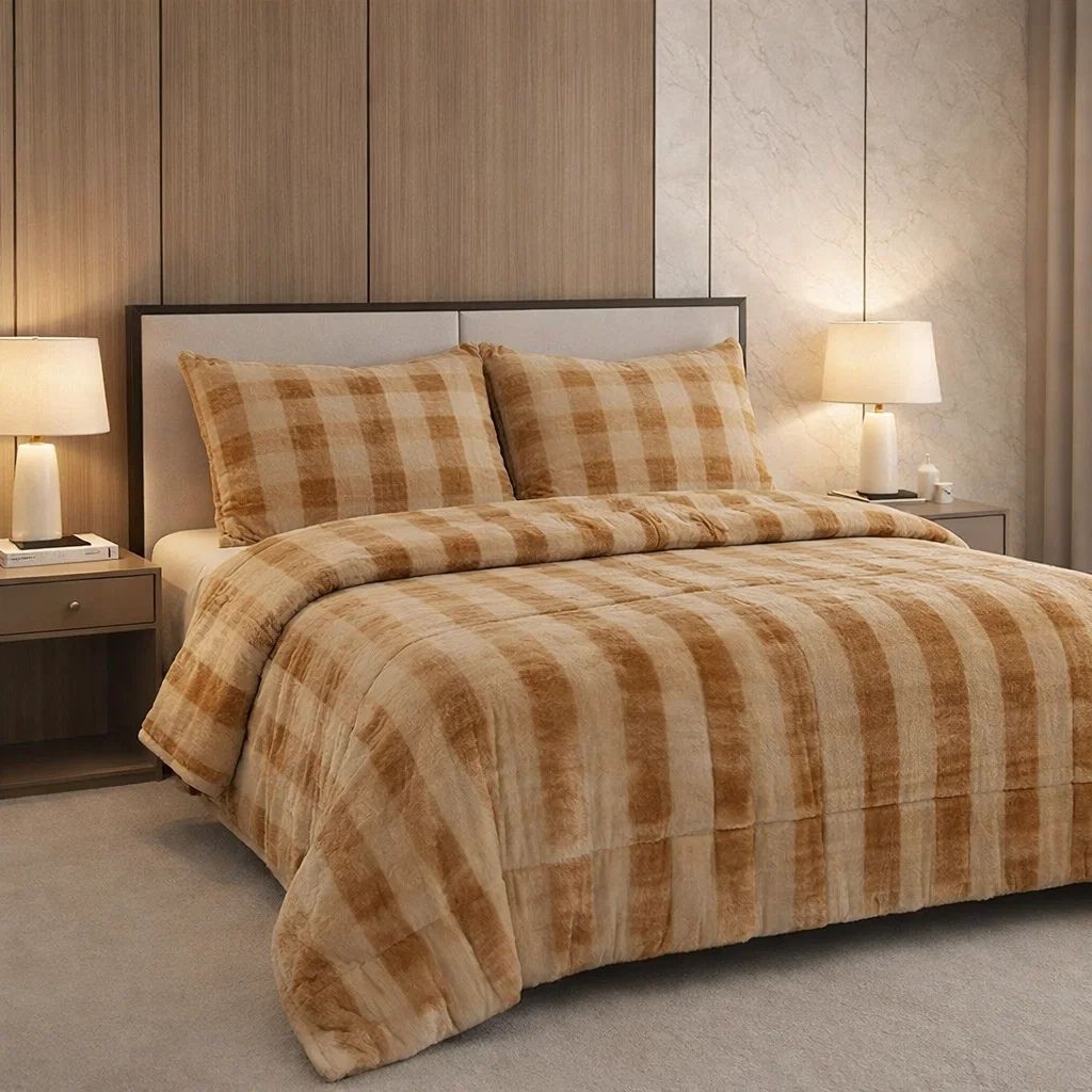 Comforter 4 Pcs Set Ornate Carve Poly Bag - Beige Colour