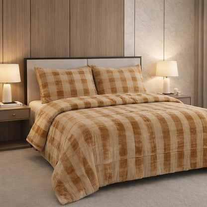 Comforter 4 Pcs Set Ornate Carve Poly Bag - Beige Colour