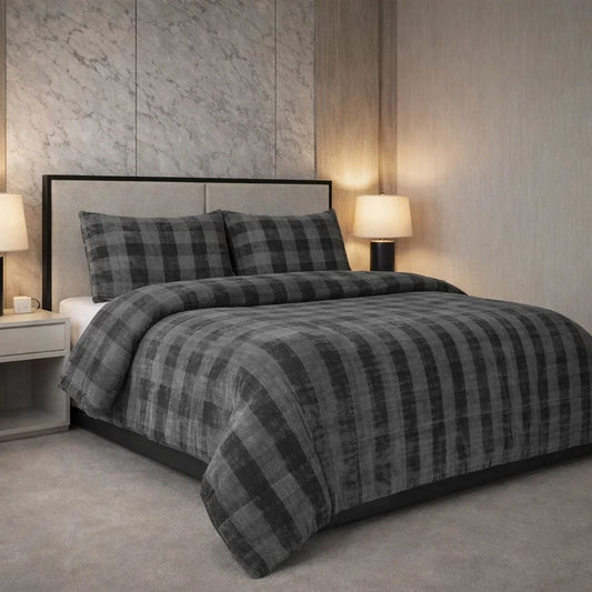 Comforter 4 Pcs Set Ornate Carve Poly Bag - Gray Colour