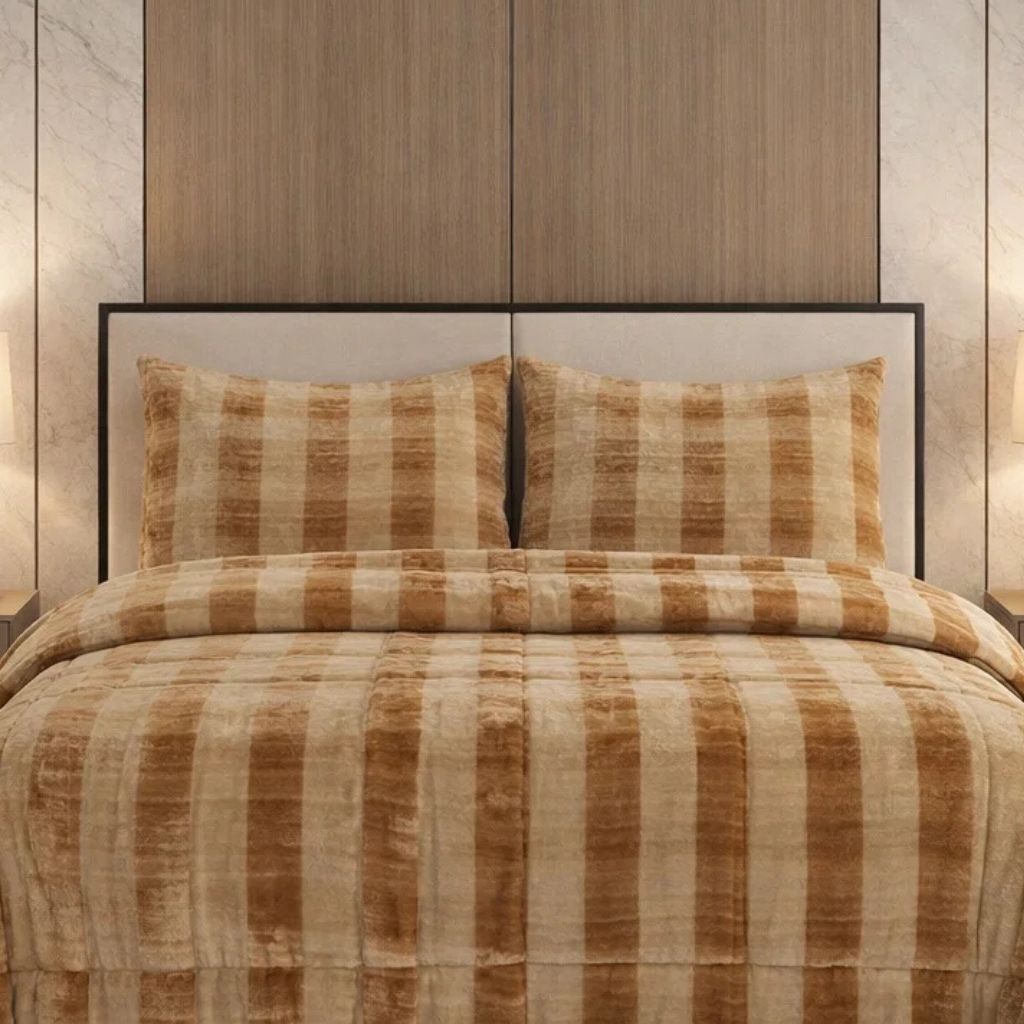 Comforter 4 Pcs Set Ornate Carve Poly Bag - Beige Colour