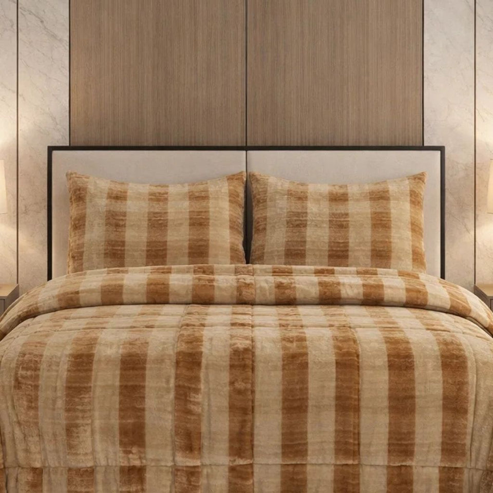 Comforter 4 Pcs Set Ornate Carve Poly Bag - Beige Colour