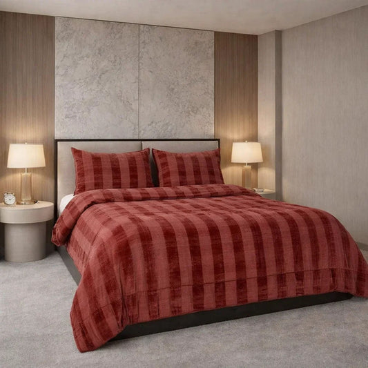 Comforter 4 Pcs Set Ornate Carve Poly Bag - Light Red Colour