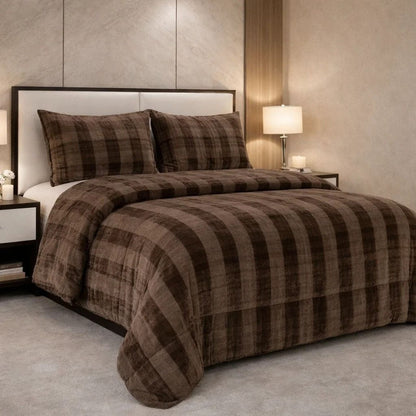 Comforter 4 Pcs Set Ornate Carve Poly Bag - Dark Brown Colour